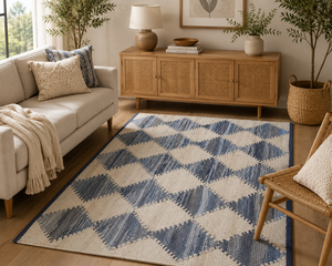 Wholesale Handwoven Denim Chindi Rug Blue White Geometric Cotton Flat Weave Boho Area Rug Home Decor Carpet - Product Image 2