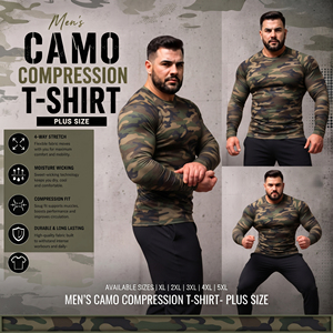 <b>Men</b> Camo Printed Long Sleeve Rash Guard Tee Plus Size Yoga Wear <b>Compression</b> <b>Shirt</b> <b>Men</b> Quick Dry Spandex Polyester Base Layer Tee - Product Image 3