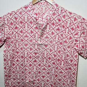 Tissu de haute qualité 100% coton Kurta rose à manches courtes pour hommes |   Kurta décontractée à imprimé floral ethnique fait main - Product Image 4