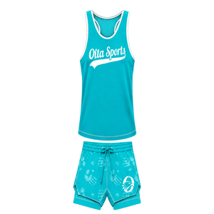 Turquoise White <b>Swim</b> Set Sleeveless Racerback Tank <b>Top</b> with Matching Shorts Lightweight Quick Dry Training Performance Swimwear - Product Image 1