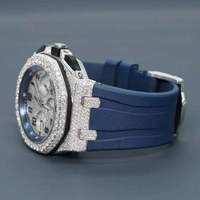 Montre chronographe de luxe en moissanite VVS sertie de pierres, boîtier en alliage, acier inoxydable, style hip-hop, étanche, unisexe, bracelet en caoutchouc, cadran en verre