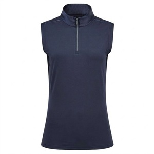 2026 <b>Women's</b> <b>Navy</b> <b>Blue</b> Sleeveless Zip Up Vest Solid Color Quarter Zip Polo <b>Top</b> Breathable Horse Riding Wear - Product Image 3