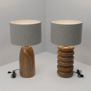 Teak Wood Table Lamp Ribbed Wooden Desk Lamp with Linen Shade for Modern Living Room Bedroom Aesthetic Home <b>Decor</b> Wholesale - Product Image 1