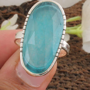 Anillo de Calcedonia Azul Natural, Plata de Ley 925, Gema Azul Espuma, Joyería Hecha a Mano para Mujer, Fabricante Personalizado al por Mayor - Product Image 2