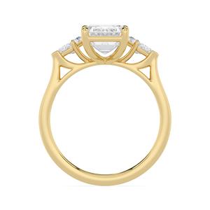 Anillo de compromiso de oro rosa de 10K con diamante cultivado en laboratorio, esmeralda de forma romboide, tres piedras, piedra central súper elegante, recién llegado. - Product Image 4