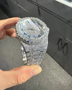 Reloj de pulsera unisex de lujo con esfera azul árabe, diamantes VVS, acero inoxidable, estilo hip hop, la mejor calidad - Product Image 4