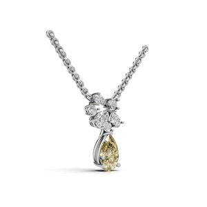 Collier pendentif en or 18 carats avec diamant jaune en forme de poire, bijoux fins avec grappe de diamants de luxe - Product Image 2