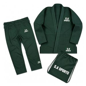 ชุดยูนิฟอร์ม BJJ สีเขียวป่า ทนทาน ผลิตจากผ้าโพลีคอตตอนผสม สำหรับการฝึกซ้อม ปักลายทีมตามสั่ง สำหรับสถาบันฝึกสอน - Product Image 1