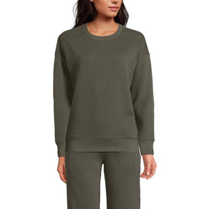 Sudadera de Mujer Verde Oliva con Cuello Redondo, Manga Larga, Corte Regular, Tejido de Felpa, para Otoño, Color Sólido, Diseño Transpirable - Product Image 1
