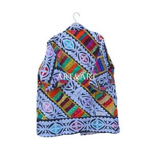 Robe Kimono Courte Bohème en Coton Brodé Fait Main Indien pour Femme – Élégante Tenue de Plage Estivale et Vêtement de Nuit Respirant avec Ceinture à Nouer à l'Avant - Product Image 5