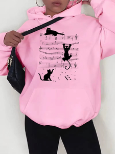 Sudaderas con capucha para mujer, sudaderas con capucha con bolsillo y diseño de gato musical Kawaii de calidad profesional, ropa informal para mujer, sudadera con capucha - Product Image 3