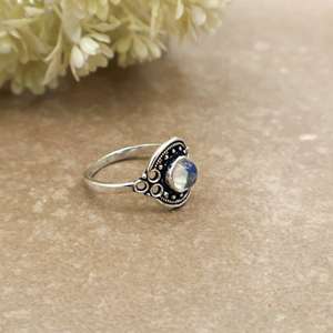 SHYAM JEWELRS Brass Natural Moonstone Handcrafted Vintage Bohemian Oxidized Silver Mandala <b>Statement</b> <b>Ring</b> Unisex - Product Image 3