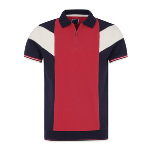 Polo à manches courtes pour homme, style preppy, coupe classique, tricoté, color-block, rouge, marine, blanc - Product Image 3