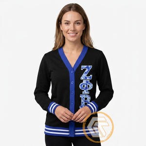 Cárdigan Acrílico con Cuello en V para Mujer, Personalizado, de Bajo Precio y Alta Calidad, con el Logotipo de Zeta Phi Beta, Ropa de Sororidad, Diseño Personalizado - Product Image 2
