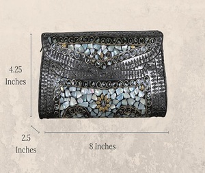 Stone <b>Clutch</b> Bag with Metal <b>Silver</b> Evening Ready to Ship Fashionable Resin Brass Mosaic Zipper Closure - Product Image 5