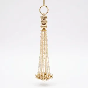 Attaches de rideaux en perles glamour avec pompons et perles florales, 4 pièces, décoration intérieure, décoration murale pour salon - Product Image 6