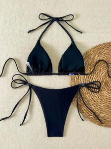 Conjunto de Bikini Tankini Floral Personalizado de Poliéster y Spandex para Mujer, Traje de Baño de Dos Piezas Triangular, Transpirable, Estampado Azul, Ajustable con Lazos Delanteros Laterales - Product Image 2