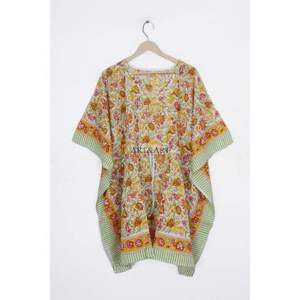 Kaftan imprimé floral de style coréen, robe tunique courte en coton naturel pour femmes, dentelle durable, taille plus, lavable, respirant, plage - Product Image 4