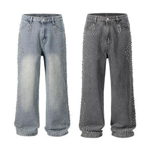 Vaqueros Baggy Rectos Personalizados de Estilo Urbano para Hombre, Vaqueros de Mezclilla de Algodón Oscuro Desgastado, Pantalones Vaqueros Vintage de Moda para Hombre - Product Image 5