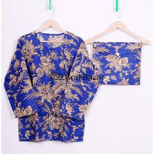 Ensemble de pyjama décontracté pour femmes imprimé sur mesure, à fleurs, 100% coton, avec taille élastique et manches longues, pour l'automne/le printemps/l'été - Product Image 2