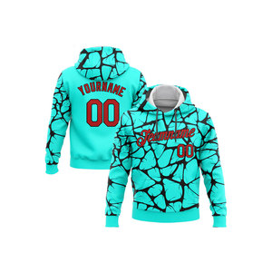 Sweat-shirt à capuche pour homme avec impression turquoise craquelée personnalisée, impression par sublimation, nom et numéro de l'équipe, vêtements décontractés d'automne - Product Image 1