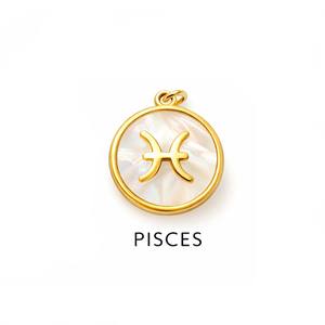 Colgante redondo de Madreperla con signo zodiacal Piscis, chapado en oro, hecho a mano, pequeño amuleto de joyería para mujer - Product Image 1