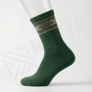 Green Crew <b>Socks</b> With Geometric Pattern Knitted Cotton Breathable Casual <b>Winter</b> <b>Socks</b> For Adults - Product Image 3