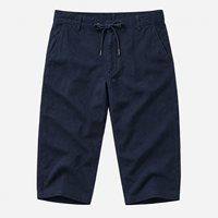 Pantalones Capri Casuales de Tres Cuartos para Hombre, de Algodón Twill, Cintura Alta con Cordón, Pantalones Cortos para Primavera y Playa, Sostenibles