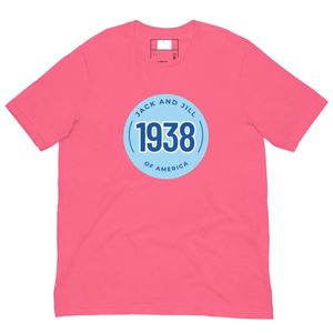 T-shirt unisexe bleu à motif rose vif, col rond, coton doux, manches courtes, décontracté, mode quotidienne, streetwear - Product Image 1