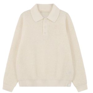 Suéter Polo de Manga Larga con Tejido Waffle para Hombre, Color Blanco, Cuello con Botones, Estilo Casual, Mezcla de Algodón Suave, Personalizable OEM - Product Image 1