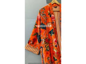 Bata de terciopelo de lujo, bata kimono de terciopelo y algodón, bata de dormir, bata de novia, bata de invierno para dama de honor, colores naranja - Product Image 5