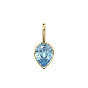 Pendentif Breloque Santa Maria Aquamarine en Or Jaune Massif 14 carats avec Sertissage Bezel / Pierre de Naissance de Mars / Pierre Précieuse Bleue de 7mm / Forme Poire - Product Image 1