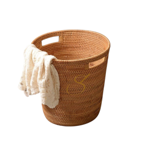 Handwoven Round Rattan <b>Storage</b> Basket for <b>Laundry</b> Home <b>Organization</b> - Product Image 2