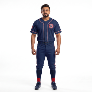 Navy Blue Polyester Mesh Full Button Baseball Jersey Customizable Sports Uniform for Amateur School League Team OEM Manufacturer - Product Image 1