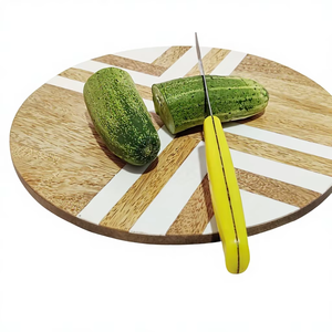 Planche à fromage en bambou de luxe écologique OEM 10x10 pouces avec design à rayures blanches, blocs de découpe Dream Crafts India Home - Product Image 1