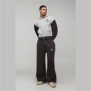 Mens Oversized <b>Brown</b> and Grey Hooded Tracksuit - Product Image 1