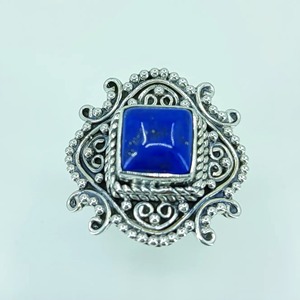<b>Lapis</b> <b>Lazuli</b> <b>Ring</b> 925 Sterling Silver Handmade Boho Statement Promise Jewelry for Women Natural Cushion Shape Gemstone Jewelry - Product Image 5
