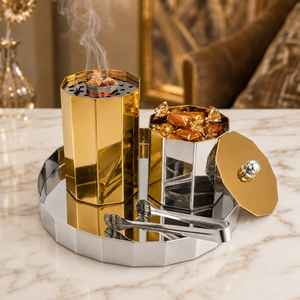 Juego de Quemadores de Incienso Metálicos con Pinzas y Tapa en Bandeja, Acabado Dorado y Plateado, Porta Incienso para Uso en Interiores - Product Image 2