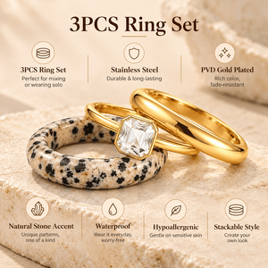 ชุดแหวนสแตนเลสหินธรรมชาติแหวนซ้อนสำหรับผู้หญิงเครื่องประดับแฟชั่น - Product Image 6