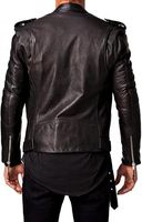 Blouson moto en cuir véritable pour homme, coupe ajustée, fermeture éclair, col rabattable, longueur standard, couleur unie, style motard, pour l'automne