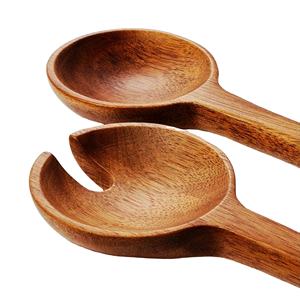Juego de Cucharas para Servir Ensalada de Madera, Juego de Servidores de Ensalada Marrón, Madera Natural con 2 Espátulas, Utensilios Hechos a Mano Sostenibles - Product Image 1