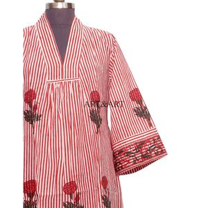 Vestido Maxi de Algodón para Mujer, Hermoso, Cómodo, Ecológico, Transpirable, Cuello en V, Manga Larga, Corte Holgado, Estampado Floral, Estilo Vintage - Product Image 2