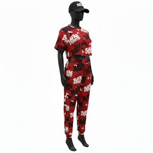 Conjunto de Top Corto y Pantalón para Mujer, Poliéster y Spandex Premium, 180 GSM, Transpirable, Suave al Tacto, Estampado Completo - Product Image 4