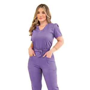 Beauty Salon Hospital Uniform Women <b>Scrubs</b> <b>Top</b> with Classic V-Neck Medical Nursing Cotton Woven <b>Scrub</b> Set - Product Image 1