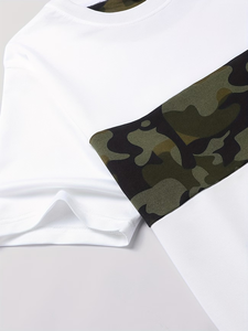 Men's White Crew Neck T-Shirt Camouflage Jogger Pants <b>Set</b> Casual <b>Knitted</b> 100% Cotton Breathable Spring Wear Anti-Shrink Front - Product Image 4