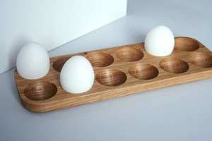 Handmade Acacia Wood <b>Egg</b> Holder Tray Dark Brown Oval Shape Kitchen Rack for Serving Trays for Refrigerator Wooden <b>Egg</b> Holder - Product Image 4