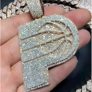 Nouveau Collier Pendentif Lettre Hip Hop Plaqué Argent Moissanite Bling Iced Out pour Homme, Bijou de Mode Rock Punk - Product Image 1