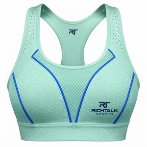 Women's Racerback <b>Brassiere</b> High Support Quick Dry Breathable Mesh Contrast Stitch Scoop Neck Yoga Sports Bra - Product Image 5