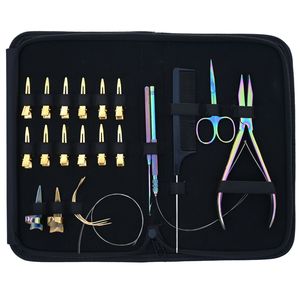Hair Extension Tools Kit Microbeads Flat Crimping Plier Hook Loop Wire Tool Comb Needle Styling Sectioning Clips Finger Scissor - Product Image 1