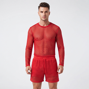 Ensemble T-shirt et short en maille pour homme, blanc, 100 % polyester, léger, été, avec short à cordon de serrage pour homme - Product Image 6